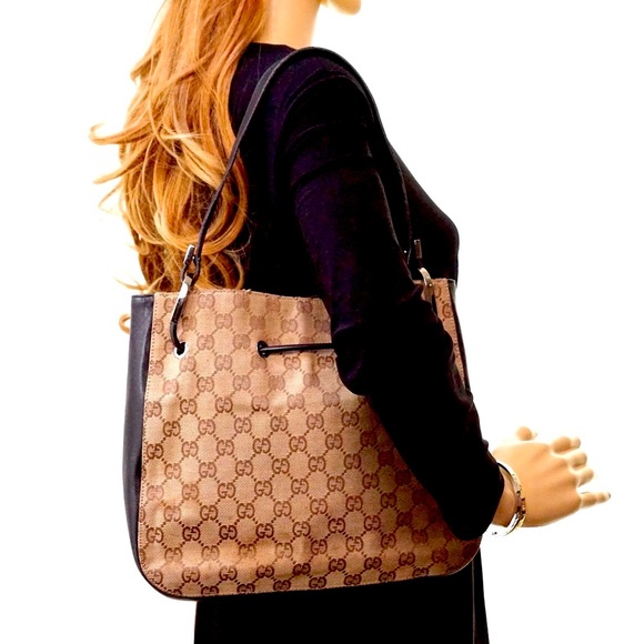 Gucci GG Monogram Canvas Drawstring Shoulder Bag EUC - Picture 12 of 13